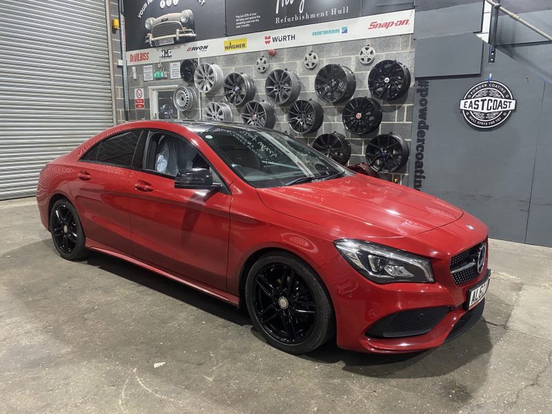 Alloy Wheel Repairs and powder coating into gloss black on this 2018 Mercedes.